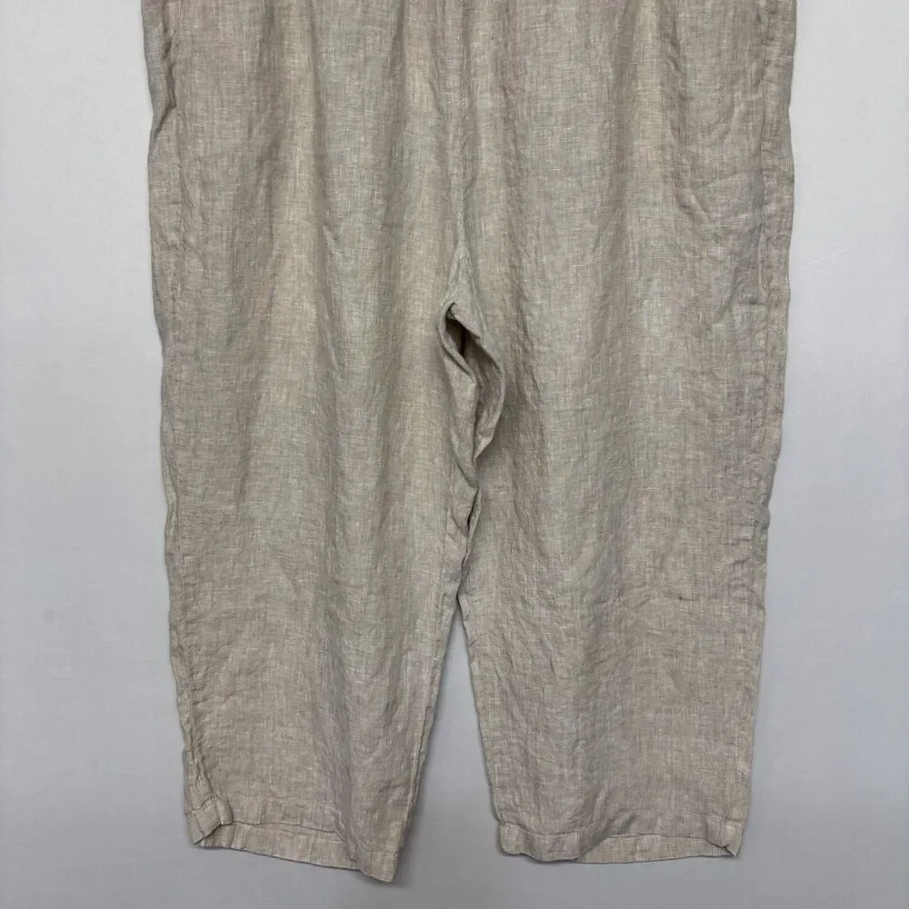 Quince Women Wide Leg 100% Linen Crop Pants Size 2X Beige D127 -22